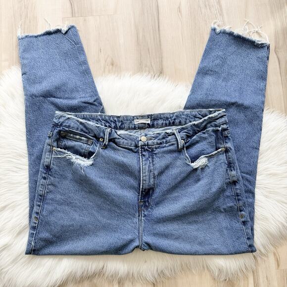 Good American Straight Leg Jeans Indigo Distressed Ends Size 16 - Picture 1 of 3